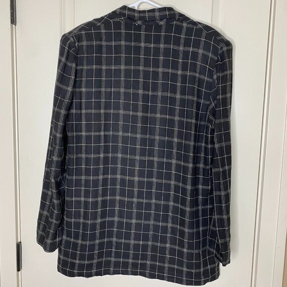 Vintage 80s Laura Scott 12 Linen Blend Plaid Blazer Tan Black USA Made Preppy - Picture 6 of 9